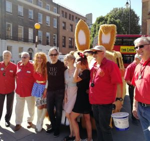 Gary Oldman posing with the charity at the Russell Square cabmen's shelter